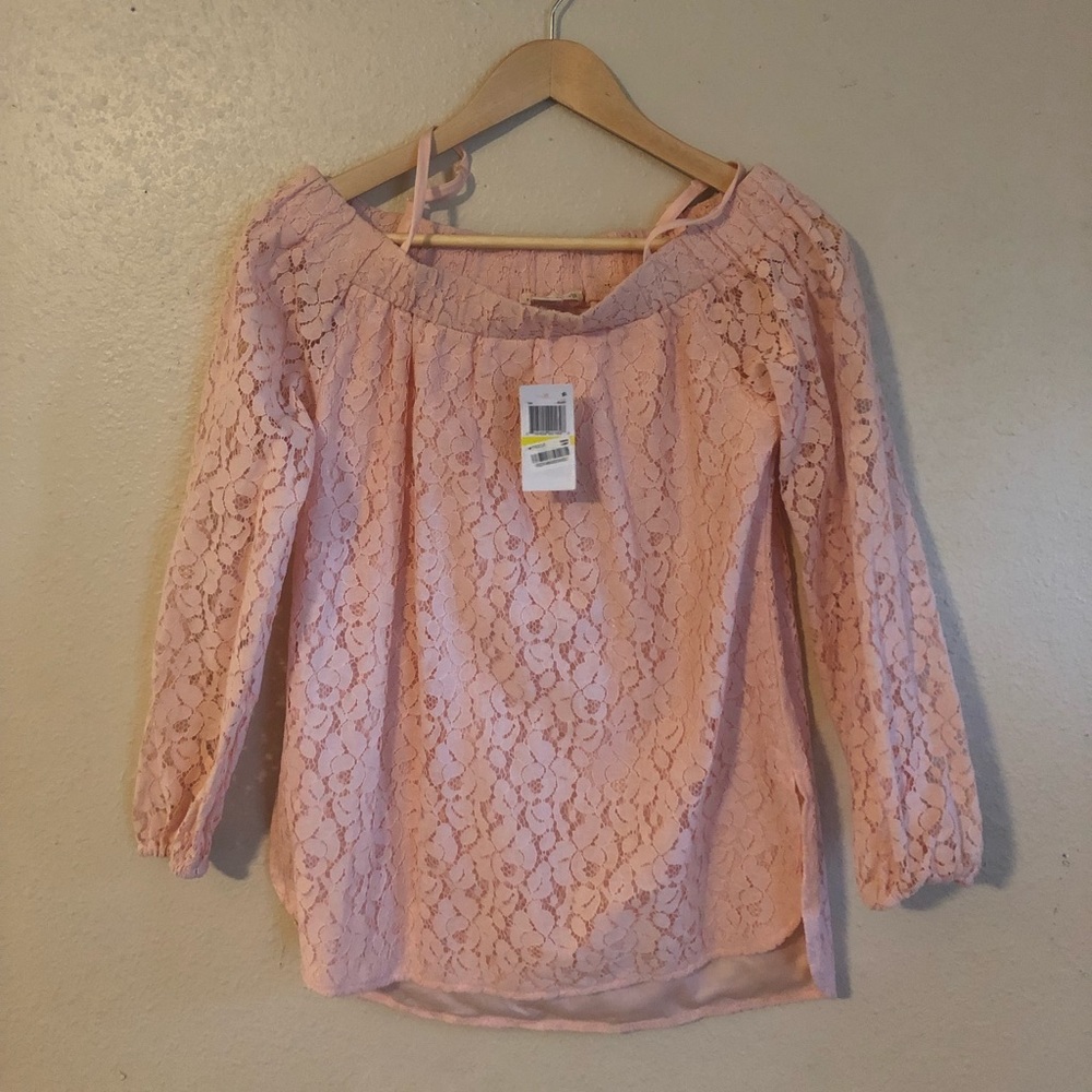 Macy’s lace top in blush pink